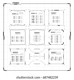Sci Fi Futuristic User Interface Square Text Frames Blocks Set. Abstract HUD