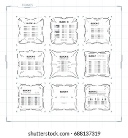 Sci Fi Futuristic User Interface Square Frames Blocks Set. Abstract HUD