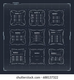 Sci Fi Futuristic User Interface Square Frames Blocks Set. Abstract HUD