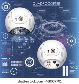 Sci fi futuristic web cam with interface HUD. Vector illustration. Global surveillance and video surveillance