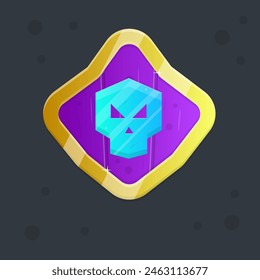 Sci Fi Hexagon Skull Armor Cold Ice On Purple Golden Shield Game UI Badge Isolated Vector Design