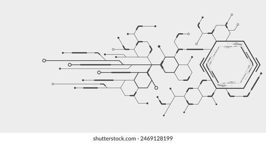 Sci Fi HUD dashboard of hexagons with circuit board. Futuristic pattern. GUI and UI design elements. Vector illustration.
