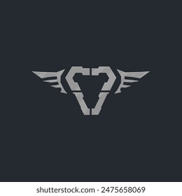 Sci-Fi HUD futuristischer Dreiecksrahmen für Spiel Tactical Military Logo Element mit Flügeln Isolated Vektorgrafik Design