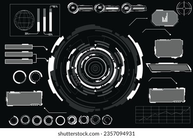 Sci Fi HUD modern futuristic user interface square Frames blocks Set. High tech screen digital hologram window. Technology background with HUD dashboard interface. Vector illustration