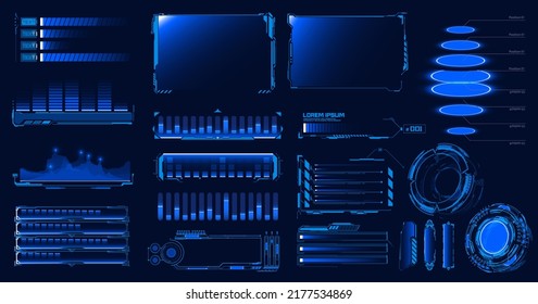 Sci Fi, HUD progress loading bars collection. Simple dashboards infographic template, modern neon technology charts and graphs. Digital download progress or status bars of digital interface. Vector