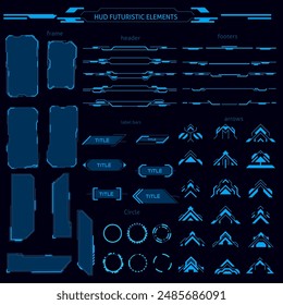 sci fi iu futuristic hud elements. Collection of Basic Communication Concepts. Frame, header, footer, Entry Arrow, circle, label bar Vector,