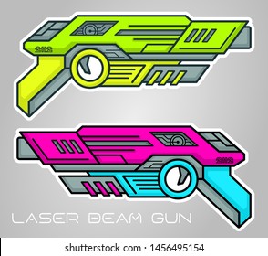 Sci Fi laser beam gun. weapon kit for games with technology style in cartoon and fresh look colour.
