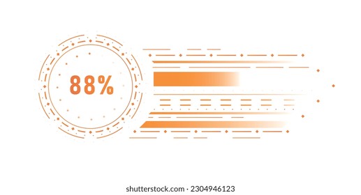 Sci fi loading bar. Design element for mobile programs and applications in futuristic style. 88 percent downloads and updates, device and data synchronization. Flat vector illustration