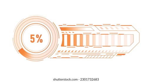 Sci fi loading bar. Download or upload. Interface for mobile applications and games, software. UI and UX design in futuristic style. Template, layout and mock up. Flat vector illustration