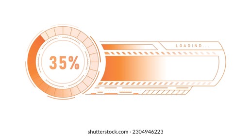 Sci fi loading bar. Interface for mobile programs and applications, software. UI and UX design. Cyberspace and virtual reality. Orange neon element for infographic. Flat vector illustration