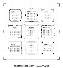 Sci Fi Modern Futuristic User Interface Square Blocks Set with Data. Abstract HUD