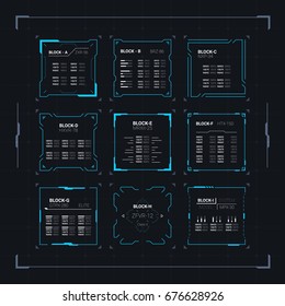 Sci Fi Modern Futuristic User Interface Square Blocks Set. Abstract HUD