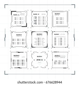 Sci Fi Modern Futuristic User Interface Square Blocks Set. Abstract HUD