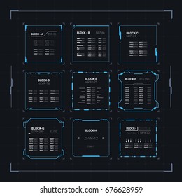 Sci Fi Modern Futuristic User Interface Square Blocks Set. Abstract HUD