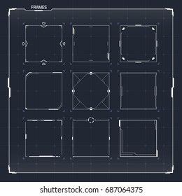Sci Fi Modern Futuristic User Interface Square Frame Blocks Set. Abstract HUD
