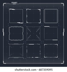 Sci Fi Modern Futuristic User Interface Square Frames Blocks Set. 