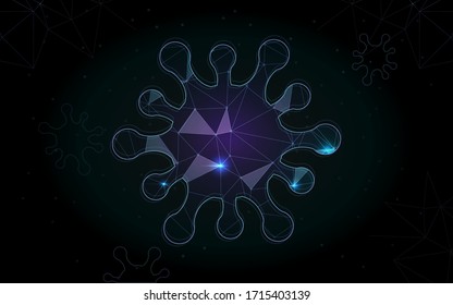 sci fi molecule shape interface screen futuristic HUD fantastic space ship. virus, bacteria, microbe structure atoms form and sign genetics illustration dark background wallpaper black and neon glow