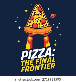 Ilustración divertida de la camiseta del Vector espacial de la pizza de Sci Fi