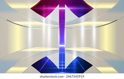 Sci fi space station corridor or futuristic spacecraft interior. Scifi fiction concept. Silver futuristic laboratory gate. Sci-fi game background aluminum doorway. Modern Futuristic Tech. Vector EPS10