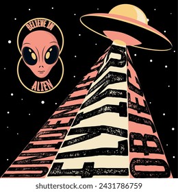 Sci fi ufo alien sticker Vector illustration