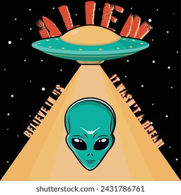 Sci fi ufo alien sticker Vector illustration