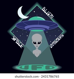 Sci fi ufo alien sticker Vector illustration