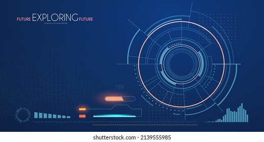 Sci fi user interface. Futuristic background with radar, techno screen elements and light effects