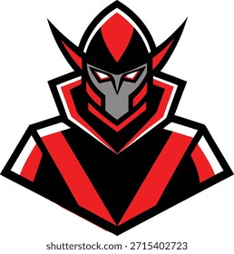 Logotipo de personagem de Sci- Fi guerreiro com acentos vermelhos preto e cinza Palavras-chave sci-fi, guerreiro, personagem, logotipo, futurista, robô, ciborgue, soldado.