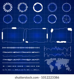 Sci futuristic hud interface. Modern technology screen with panels vector illustration. Screen panel digital hightech, dashboard display hud