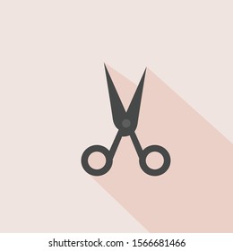 Sciccors Design Elements Flat Linear Colored on Pink Background with Long Shadow Vector Illustration