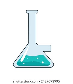 Science  aboratory flask isolated on white background. Vector Hand drawn doodle landing page of chemistry, biology, medical research. 
