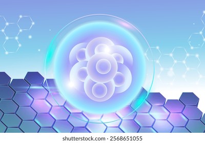 Science abstract background with Stem Cells and GENE. Scientific banner for medicine, biology, chemistry or physics template.