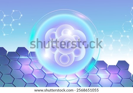 Science abstract background with Stem Cells and GENE. Scientific banner for medicine, biology, chemistry or physics template.