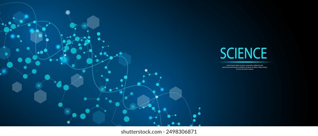 Science abstract blue background. Molecules technology with wave and polygon. Vector illustration