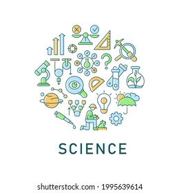 Science abstract color concept layout with headline. Lab testing, data examination. Scientific analysis. Laboratory research creative idea. Isolated vector filled contour icons for web background