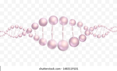 Science abstract vector design of DNA molecular structure. Pink 3d molecule isolated illustration, scientific banner for medicine, biology, cosmetics template