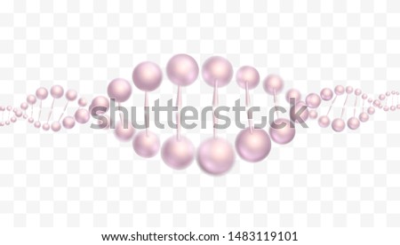 Science abstract vector design of DNA molecular structure. Pink 3d molecule isolated illustration, scientific banner for medicine, biology, cosmetics template