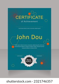 Science achievement certificate design template. Vector diploma with customized copyspace and borders. Printable document for awards and recognition. Arial, Calibri Regular fonts used