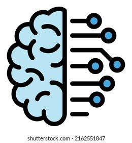 Science ai Symbol Umrissvektor. Künstliches Gehirn. Netzwerkmaschine