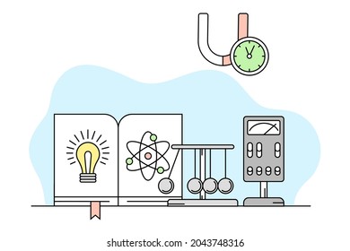 Science and Applied Mechanics Study with Magnet and Balance Wheel Vector Line Illustration