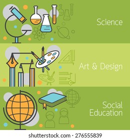 Science, Art And Design, Social, Banner, Education, Linear, Line, Icons And Objects Style