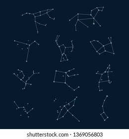 Science astronomy, star chart on deep blue background. Vector night sky and constellations. Ursa Major and Ursa Minor.