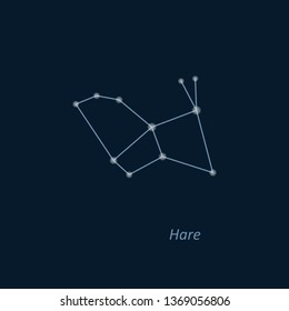 Science astronomy, star chart on deep blue background. Lepus constellation. Vector illustration. Hare.