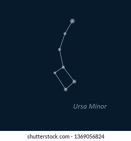 Science astronomy, star chart on deep blue background. Ursa Minor constellation. Vector illustration.