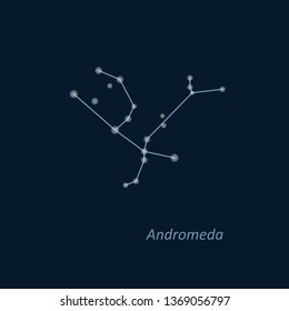 Science astronomy, stars on deep blue background. Andromeda constellation. Vector illustration.