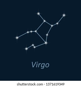 Science astronomy, stars on deep blue background. Vector night sky and zodiac. Virgo constellation.