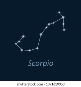 Science astronomy, stars on deep blue background. Vector night sky and zodiac. Scorpio constellation.