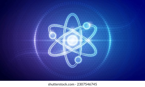 Science Atom Symbol Proton Neutron Electron Orbital Nuclear Physics Chemistry Futuristic Hologram Neon Glow Translucent Hintergrund Illustration