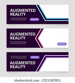 Science and augmented reality web banner design template. Vector flyer with text space. Advertising placard with customized copyspace. Printable poster for advertising. Calibri, Arial fonts used