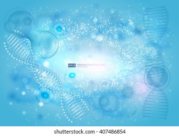 Science Background With Cell. Blue Cell Background. Life And Biology, Medicine Scientific, Bacteria, Molecular Research DNA. Abstract Background On Medical Subjects With Bacteria, Cells And DNA